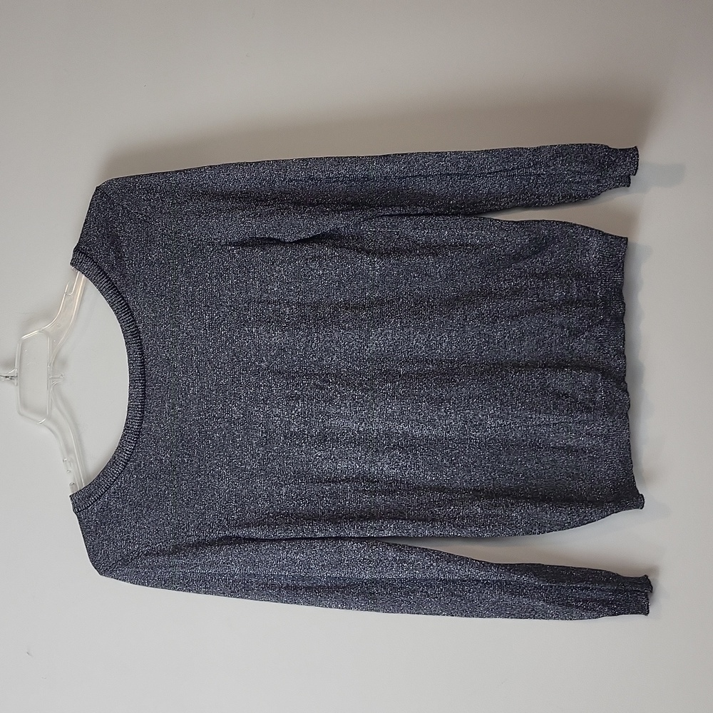 SIONI Black Silver Gunmetal Deep V-Back Lightweight Sparkle Sweater